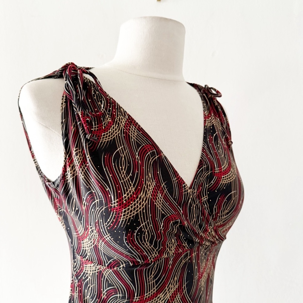 Vintage 90s Y2K A. Byer Red & Black Metallic Surplice Blouse Top Size Medium - Picture 2 of 7